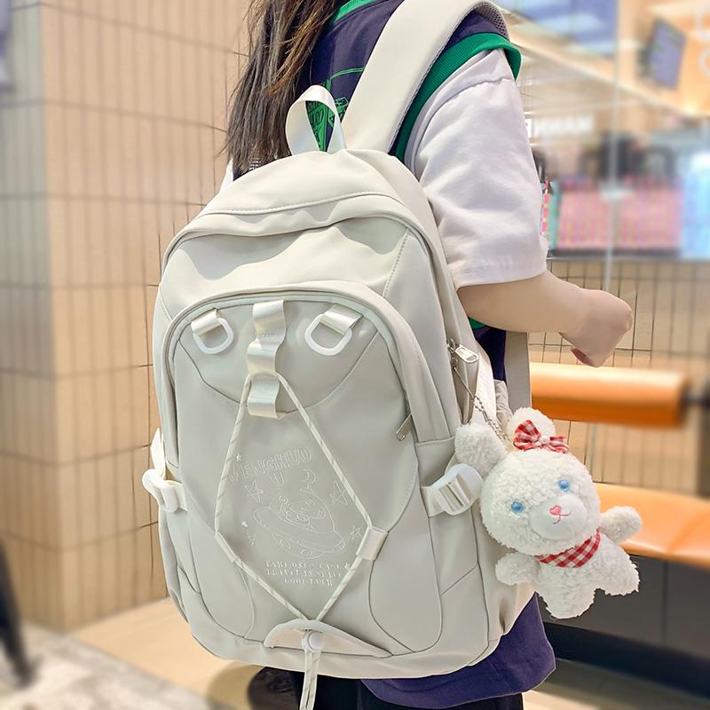 New Girl Leisure White Brodery Nylon Kawaii School Bag Women College Backpack Lady Cute Laptop Fashion Female Travel Book Bag