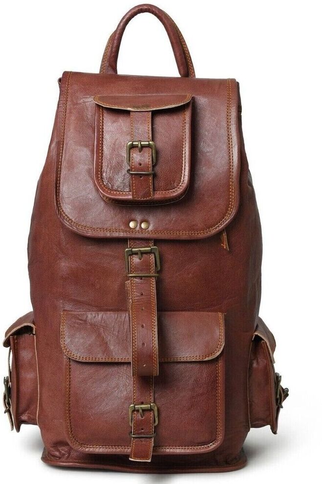 Genuine Goat Leather Travel Rucksack   Vintage Leather Laptop Backpack For Men