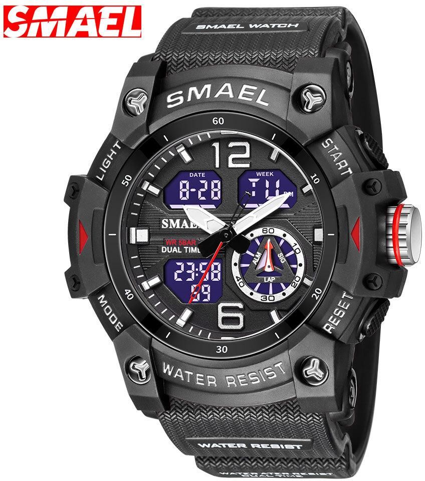 SMAEL Montres pour hommes Sports Outdoor Montre militaire étanche Date Multi Fonction Tactique LED Alarme Chronomètre Montres pour hommes Camo Dual Time Watch