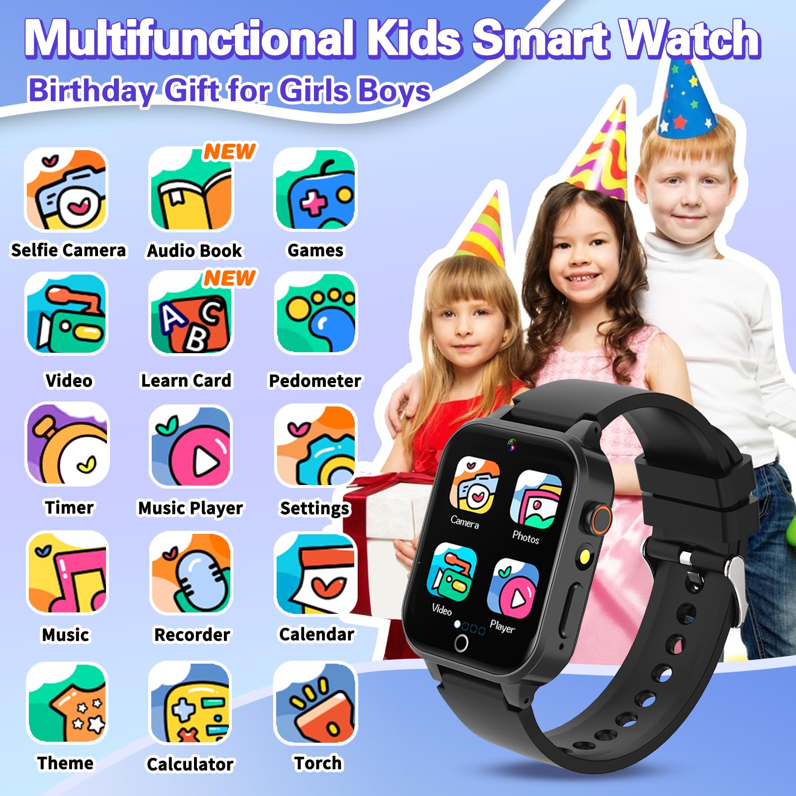 Kids Smart Watches With 26 Games Touch Screen Camera Pedometer Video MP3 Player Alarm Kids Digital Watch Birthday Gift.