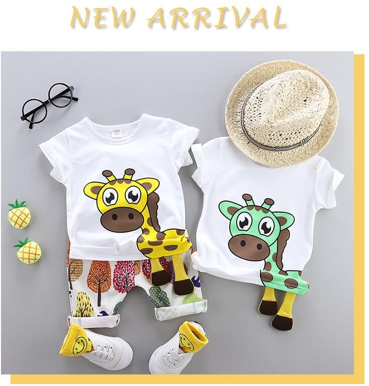 Clothing Set Cotton Cartoon Giraffe Short Sleeve T-shirt Suit Baby Summer Clothes