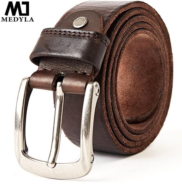 Medyla Men Belt Top Layer Leather Casual Belts Vintage Handmade Design Pin Buckle Ceintures en cuir véritable Ceinture homme Md619