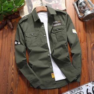 Chemise verte militaire en coton pour hommes, Vintage, veste Slim à manches longues, bleu marine, vert, kaki, Streetwear Slim - Publicité