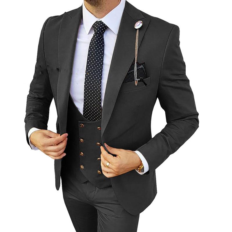 Ensembles de blazer noir costumes Ropa Hombre Business fête de mariage garçons d honneur ajustement Costume de smoking hôte Costume pour hommes régulier 3 pièces ensembles veste + pantalon + gilet