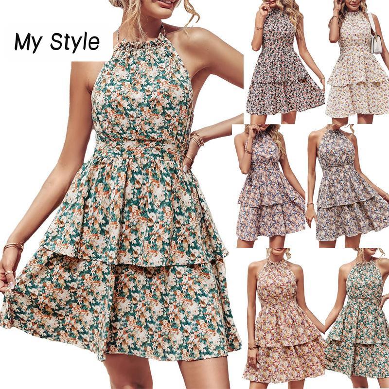 Summer New Hanging Neck Backless Printed Sleeveless Dress Women s Clothing Fashion Casual Dress