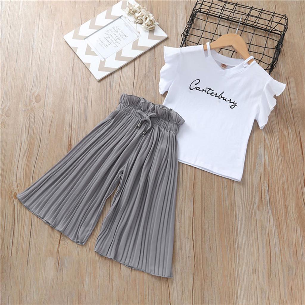 LONSANT LONSANT Enfants Enfants Bébés Filles Lettre T Shirt Tops + Ruffle Loose Pants Outfits Costume