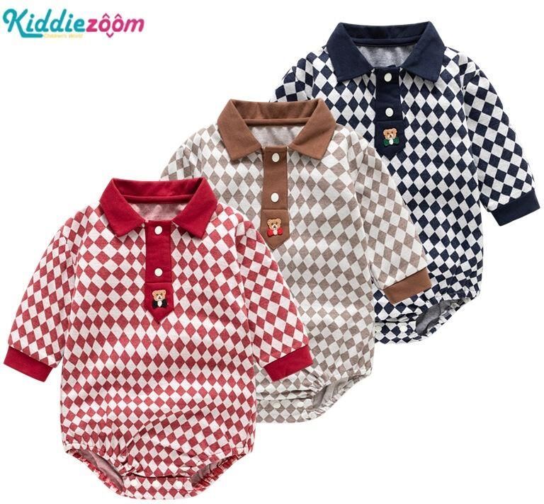 KIDDIEZOOM Boys Girls plaid onesie newborn long sleeved  romper  Soft Comfort Newborn Clothing