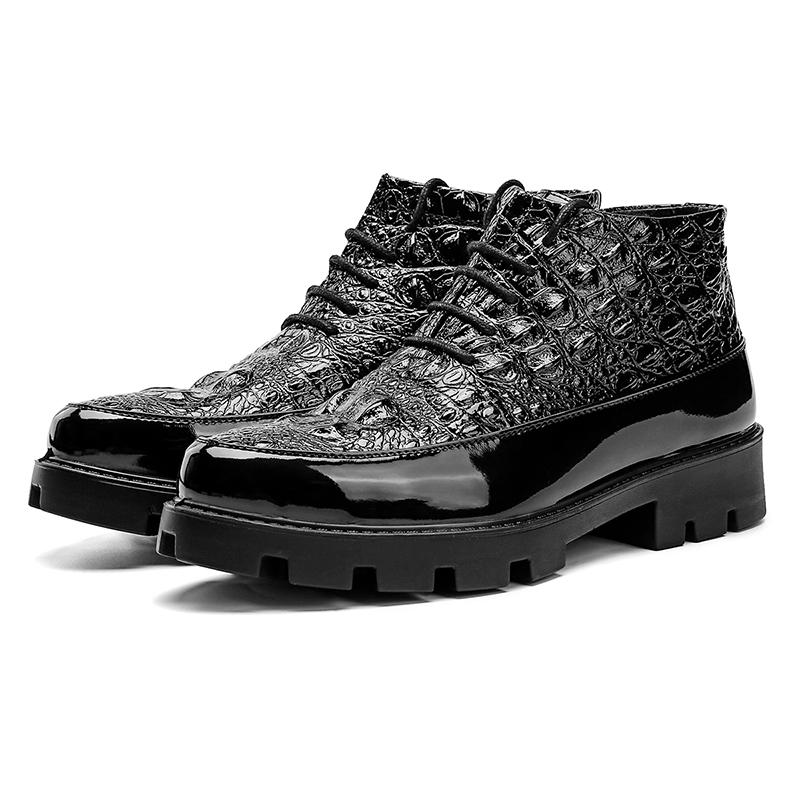 Men Black Leather Boots Casual Cool Ankle Shoes for Man Plus Size
