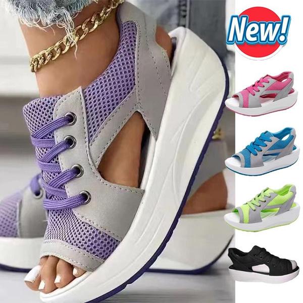 Plus Size Fashion Women s Breathable Lightweight Platform Shoes Lace Up Open Toe Summer Shoes Sport Sandals Casual Soft Thick-Soled Wedge Sandals