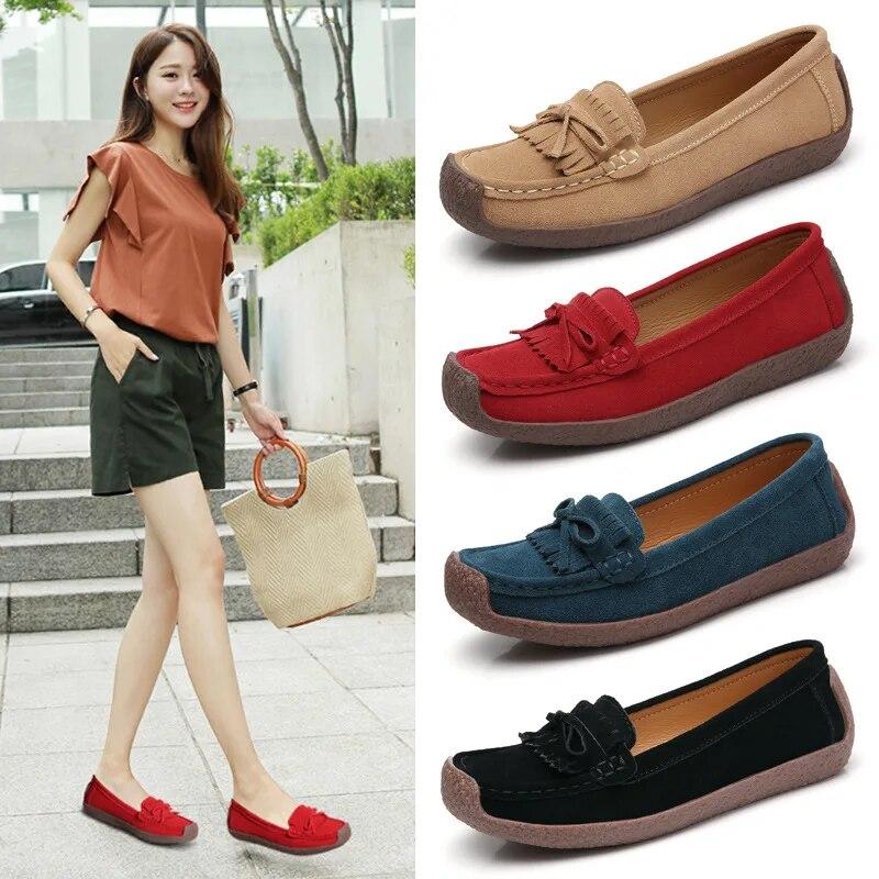 Women Loafers Women s Flats Genuine leather Shoes Woman Moccasins Lady Slip On Suede Shoe