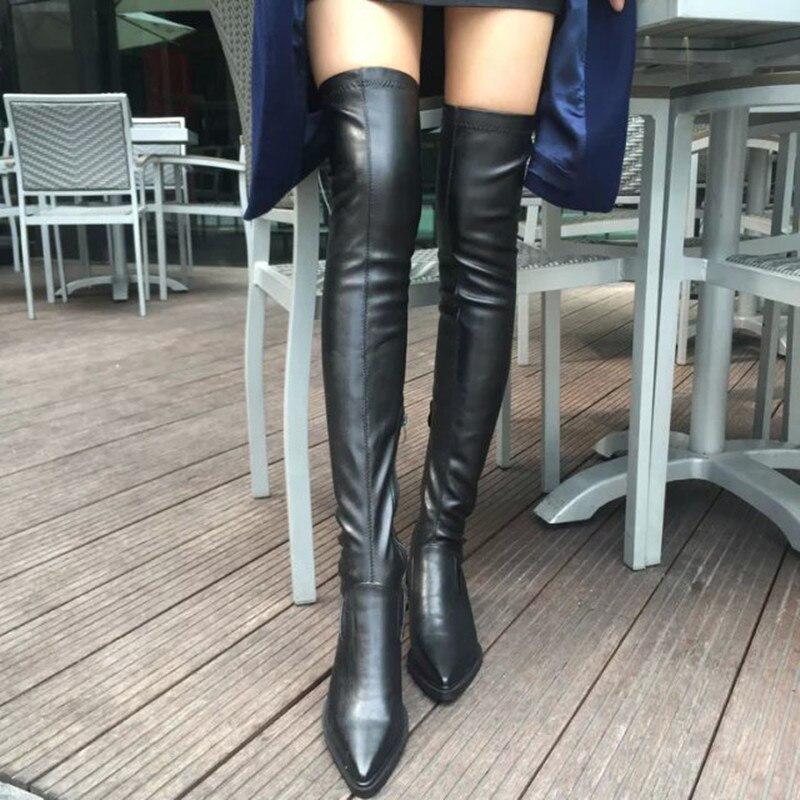 Chaussures femmes bottes noires sur les bottes au genou Sexy femme dame cuissardes