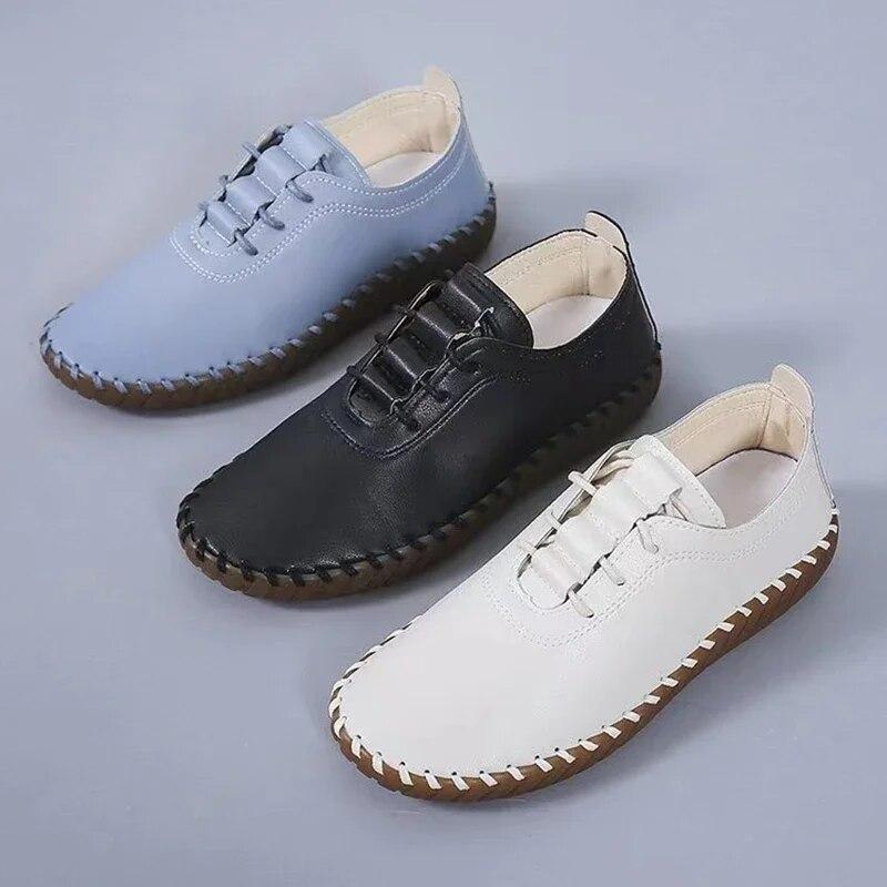 Sneakers Women Shoes Platform Loafers Lace Up Leather Flats 2024 Trend Spring Casual Mom Shoe