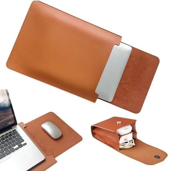 Board M Factory Raemilia leather laptop pouch + power mouse storage, brown