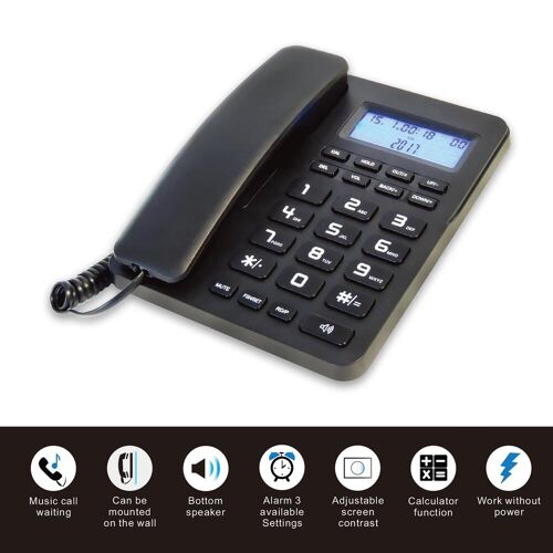 Téléphone fixe filaire de bureau, téléphone fixe à gros bouton pour personnes âgées, téléphone avec écran LCD