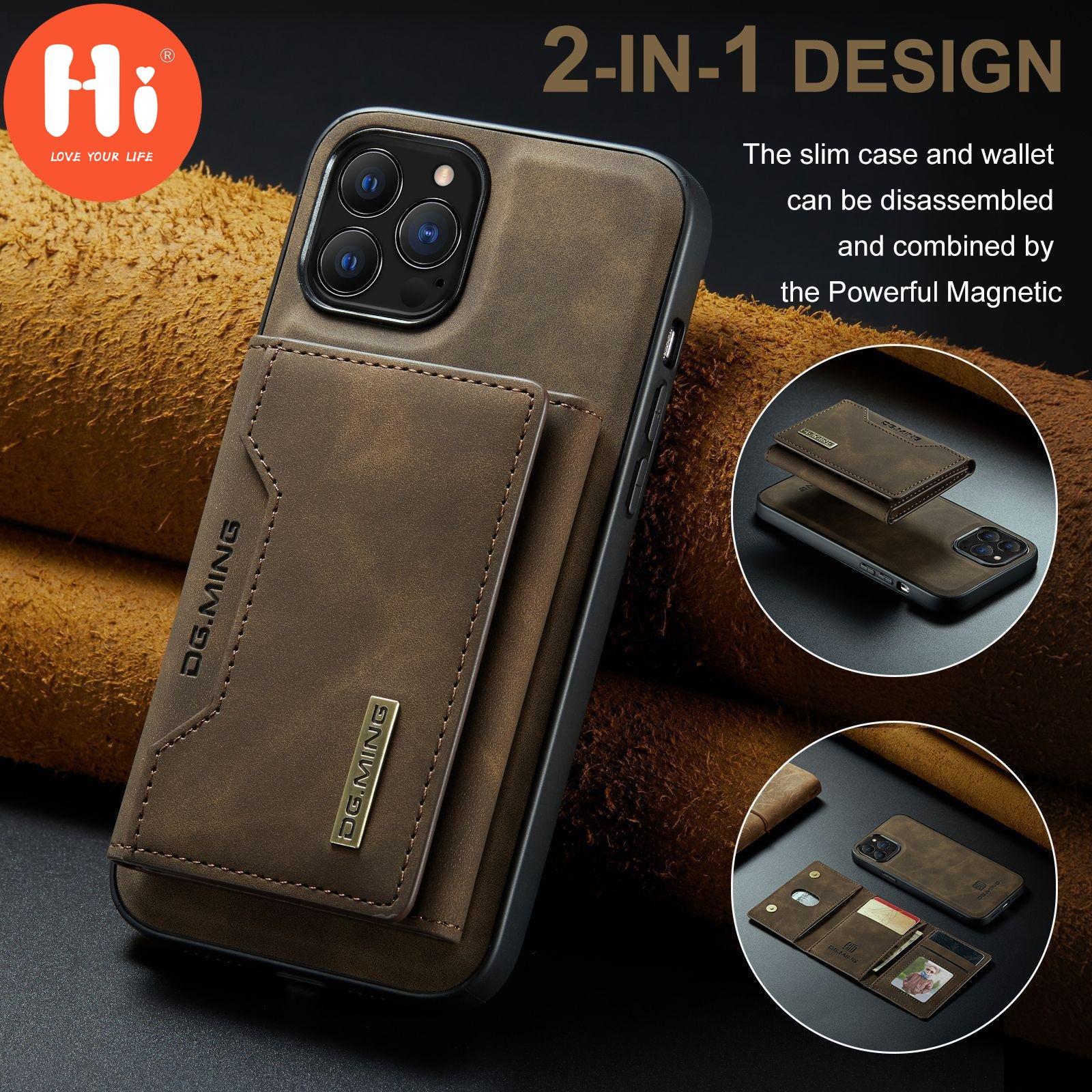 Hi Wallet Case pour iPhone 11 14 13 12 Pro Max XsMax XR X/XS 7P/8P 6Plus/6S Plus 7/8/SE2/SE3 6/6S Étui pour carte magnétique 2-en-1 Étui de protection en cuir