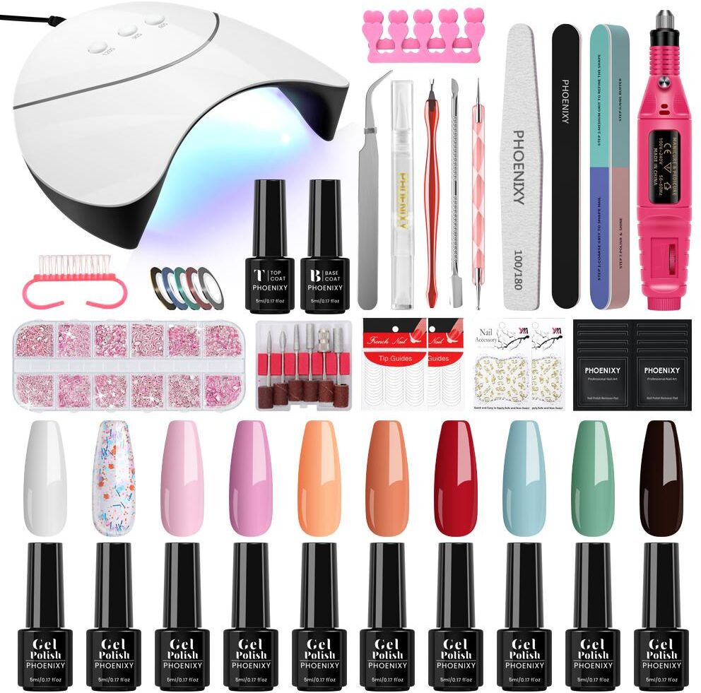 PHOENIXY 5ML Vernis à ongles gel Sèche-ongles Perceuse à ongles Kit de manucure 36W Lampe à ongles LED Base Top Coat et Soak-off Nail Art Tool Sets