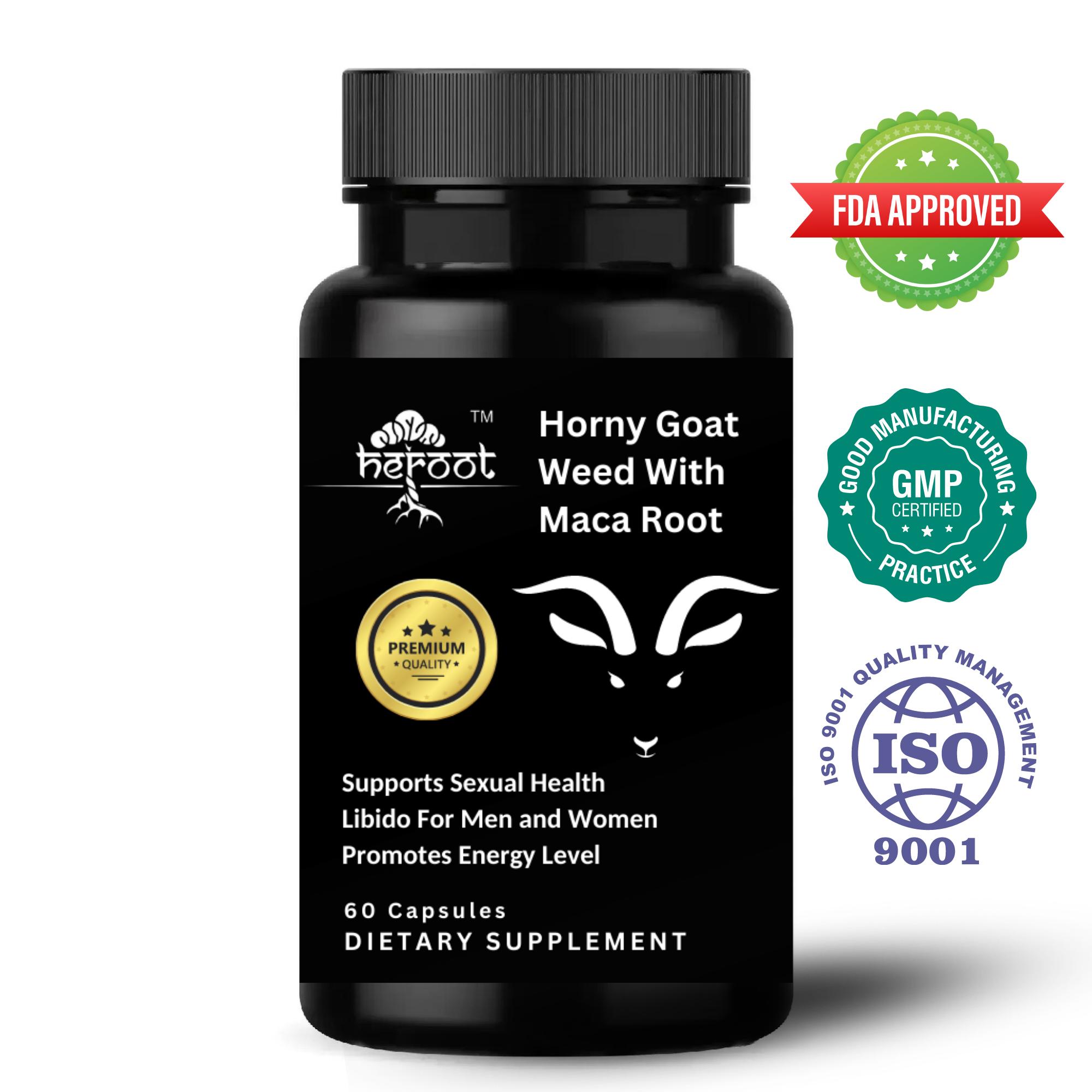 Heroot Horny Goat Weed avec Maca pour hommes - Booster de testostérone Endurance énergétique, 60 capsules