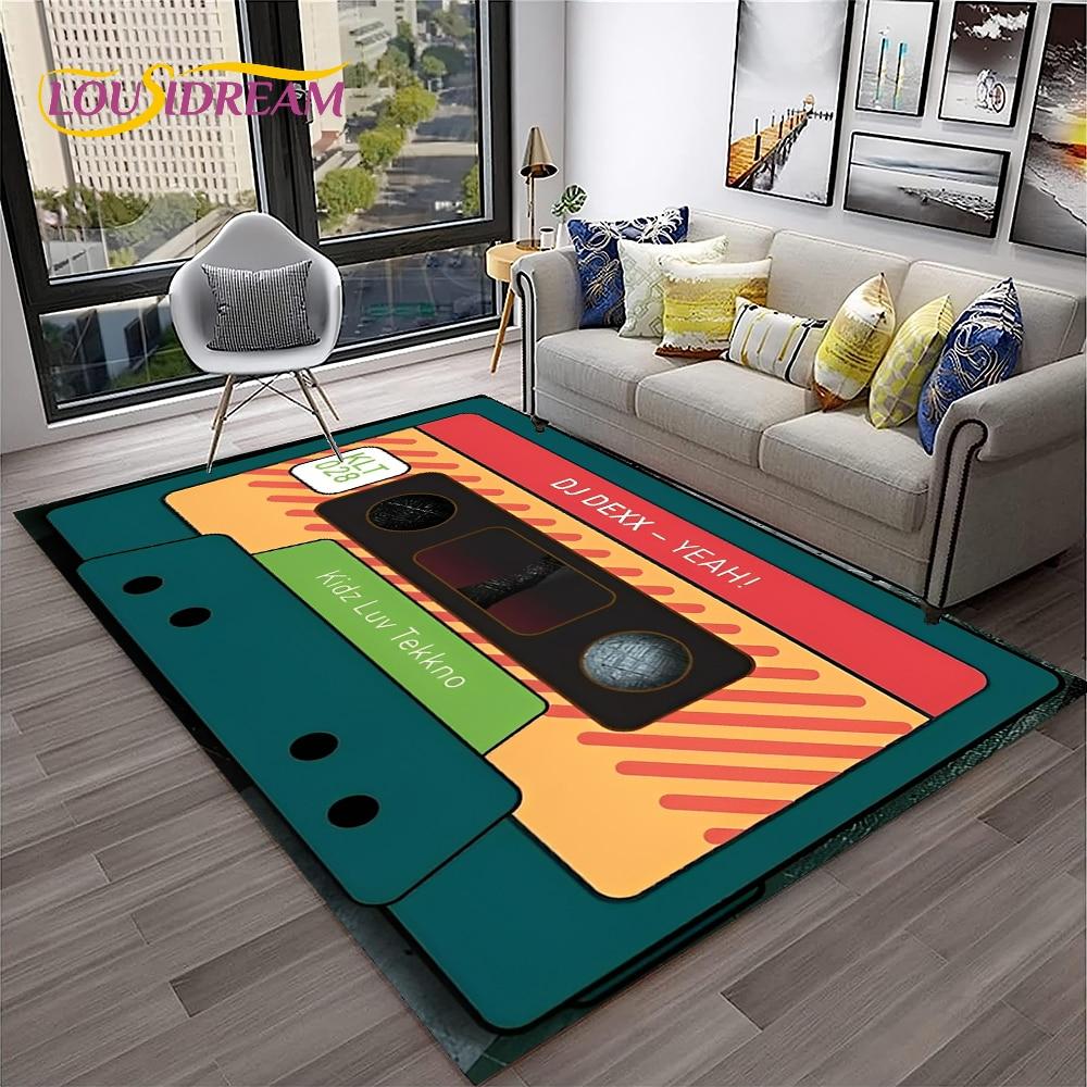 Retro Music Cassette Tape Pattern 3D Carpet Rug for Home Living Room Bedroom Sofa Doormat Decor,kids Area Rug Non-slip Floor Mat