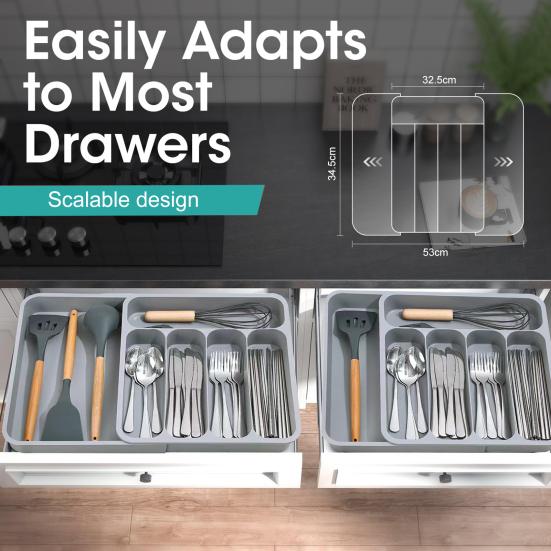 Cutlery Storage Box Classification Organization Expandable Large Capacity Multi Compartments Tableware Tray Fork Chopsticks Spoon Drawer Organizer