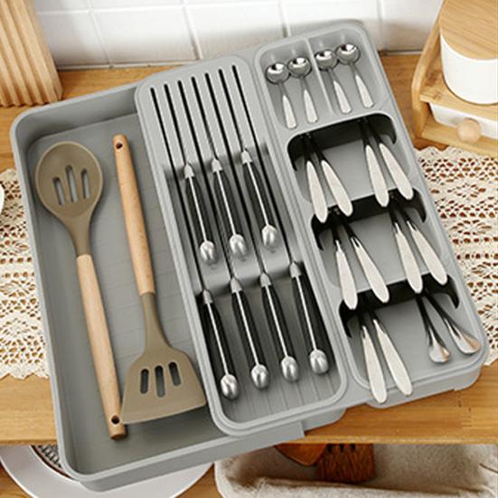 Cutlery Storage Box Classification Organization Expandable Large Capacity Multi Compartments Tableware Tray Fork Chopsticks Spoon Drawer