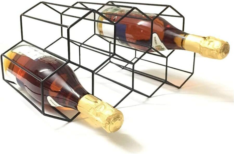 Countertop Wine Rack - 9 Bottle Wine Holder for Wine Storage - No Assembly Required - Modern Black Metal Wine Rack