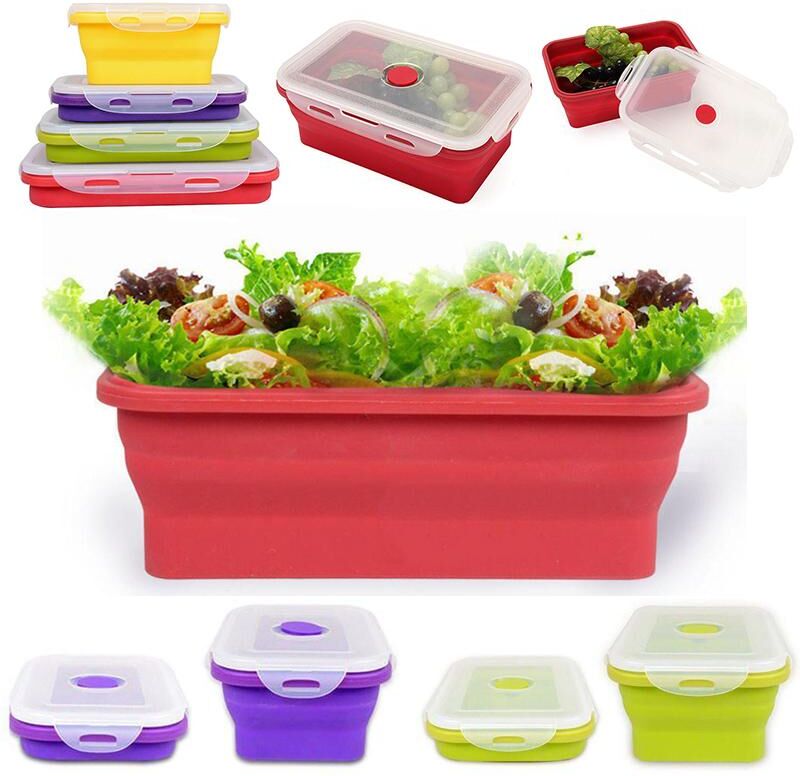 4pcs New Collapsible Silicone Lunch Boxes Portable Picnic Food Storage Container