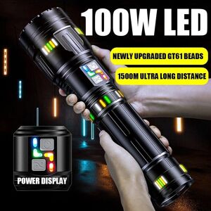Lampe de poche LED puissante à longue portée, Super lumineuse, type-c, torche tactique Rechargeable par USB, Zoomable pour l extérieur, affichage de la puissance - Publicité