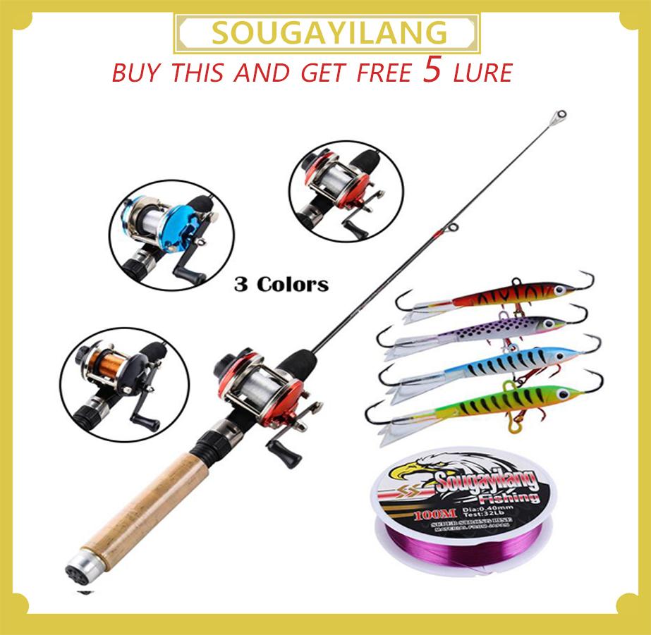 Sougayilang Ice Fishing Rod Set 67 cm Ice Pole Mini 3 couleurs roue de pêche pêche crevettes ligne d hiver appâts Combos canne à pêche moulinet de pêche ligne leurre ensemble