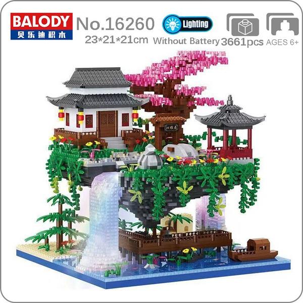 Architecture pêcher maison cascade rivière lumière bricolage Mini blocs de diamant briques construction jouet pour enfants sans boîte