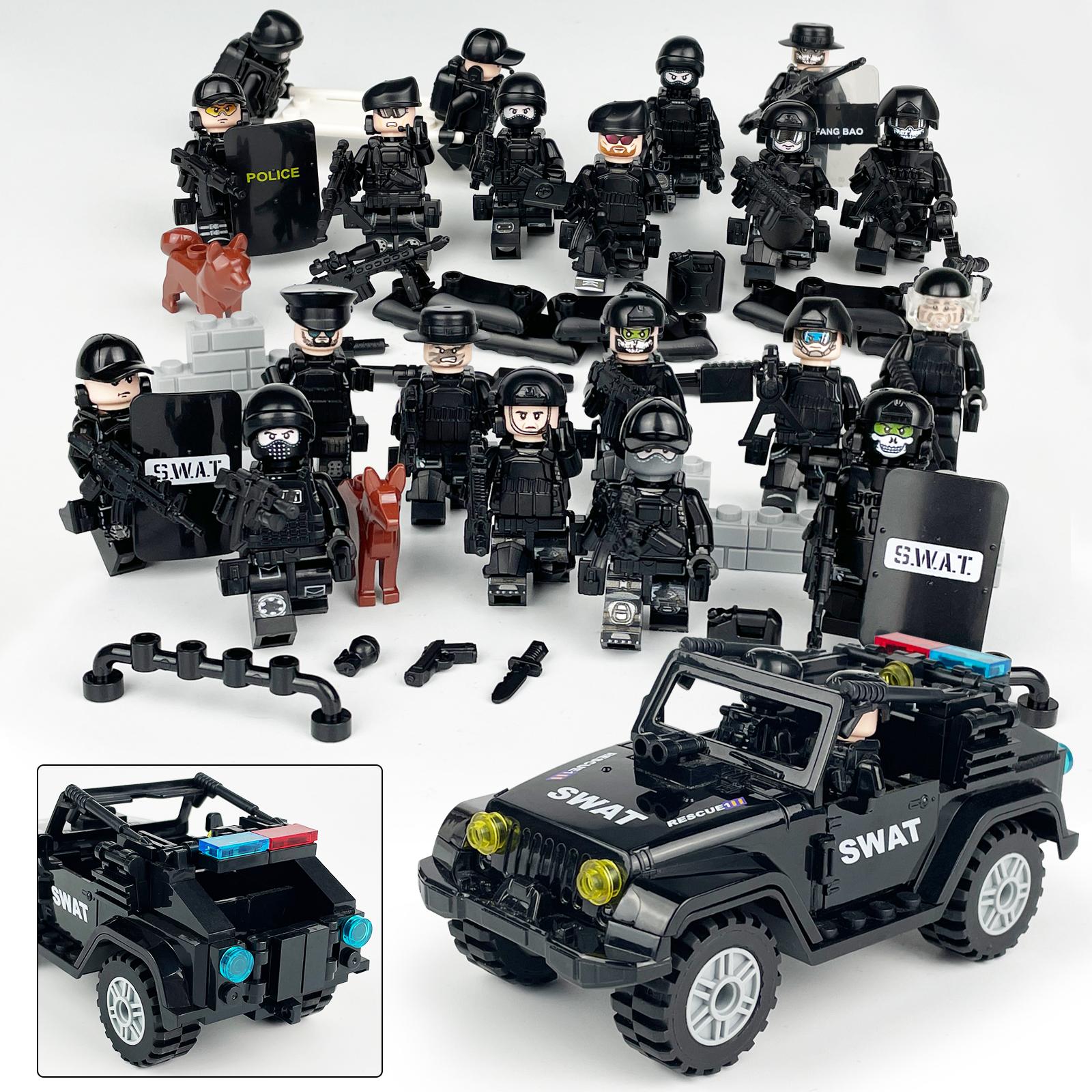 Black SWAT Car SWAT Doll Weapon Accessories Building Blocks Children s Building Blocks Toys