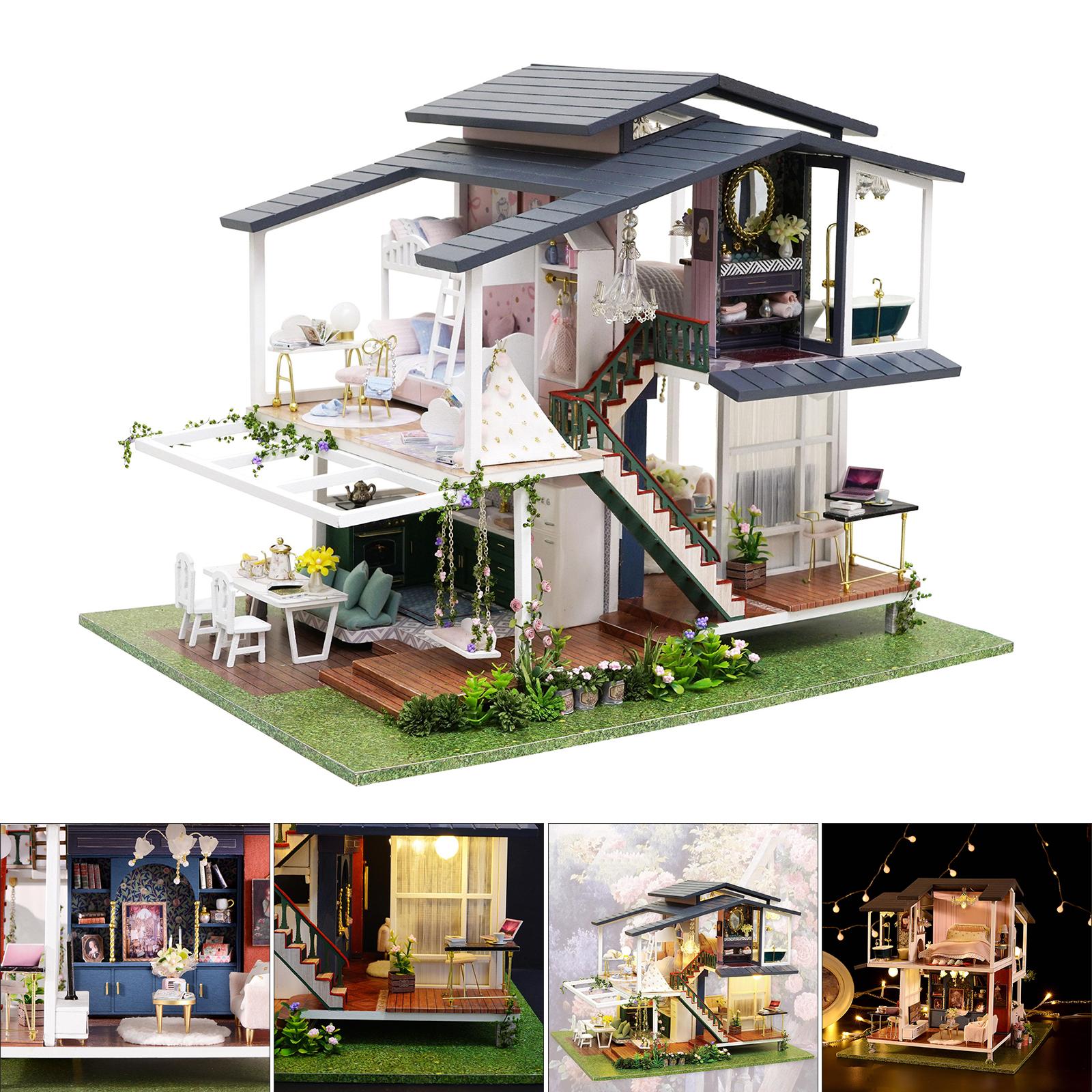 Kits de meubles de maison de poupée à monter soi-même, ensemble de jeu de lumières de Villa modernes en bois, jouet créatif