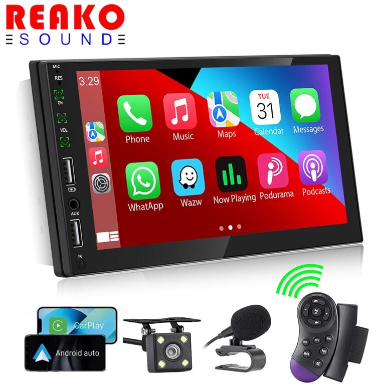 REAKOSOUND 2 Din Car Stereo Radio 7    écran tactile Carplay Universal Car Multimedia Player avec Bluetooth FM Radio Receiver Support Rear View Camera