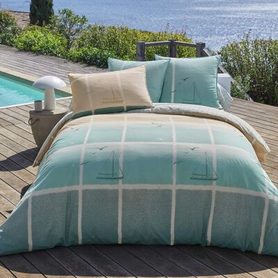 Françoise Saget Housse de couette Ligne nautique Bleu Coton - Publicité Françoise Saget Housse de couette Ligne nautique Bleu Coton - Publicité