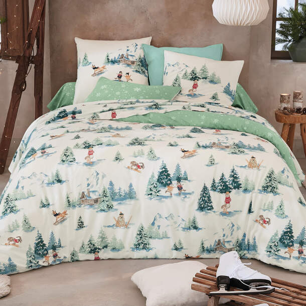 Françoise Saget Housse de couette Animaux à la montagne Unique Flanelle de Coton