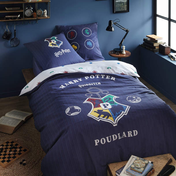 Françoise Saget Housse de couette + 1 taie d'oreiller Harry Potter Bleu marine Coton