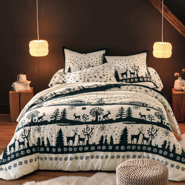 Françoise Saget Housse de couette Hiver folk Ivoire Flanelle de Coton