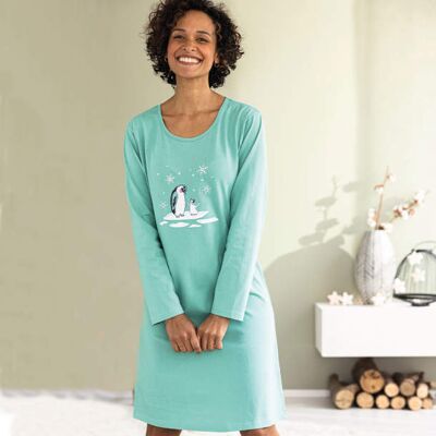 Françoise Saget Chemise de nuit Antarctique féerique Bleu Coton - Publicité Françoise Saget Chemise de nuit Antarctique féerique Bleu Coton - Publicité