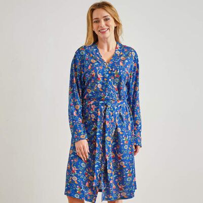 Françoise Saget Kimono Espiègleries Bleu Viscose - Publicité Françoise Saget Kimono Espiègleries Bleu Viscose - Publicité