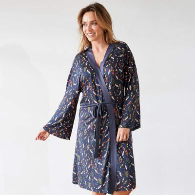 Françoise Saget Kimono Mystère de Kyoto Bleu Viscose - Publicité Françoise Saget Kimono Mystère de Kyoto Bleu Viscose - Publicité