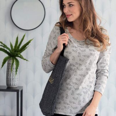 Françoise Saget T-shirt manches longues Nature sauvage Gris Coton - Publicité Françoise Saget T-shirt manches longues Nature sauvage Gris Coton - Publicité