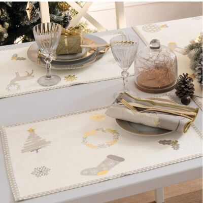 Françoise Saget Sets de table Tourbillon des fêtes Gris Coton - Publicité Françoise Saget Sets de table Tourbillon des fêtes Gris Coton - Publicité