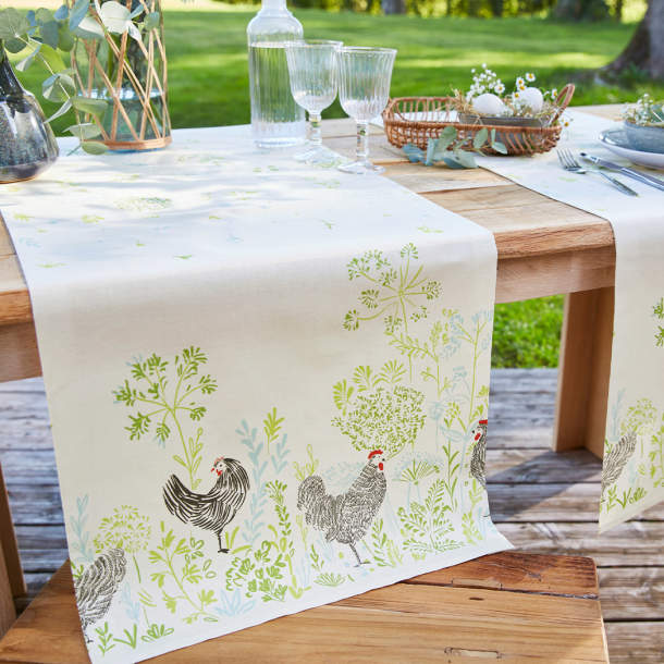 Françoise Saget Chemin de table Cocottes en herbe Vert Polycoton