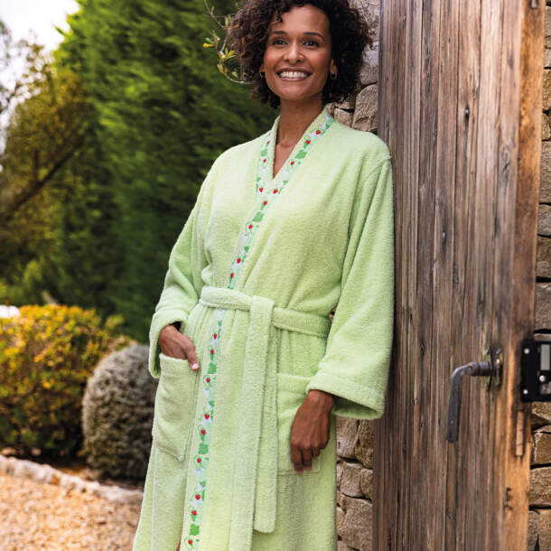 Françoise Saget Peignoir Lièvres au pays des merveilles Vert Coton