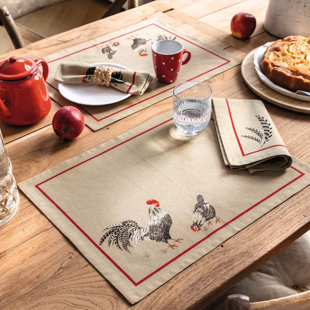 Françoise Saget 2 sets de table Poulettes en goguette Grege (beige-gris) Polycoton