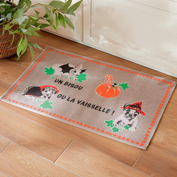 Françoise Saget Tapis de cuisine Un bisou ou la vaiselle ! Unique Coton