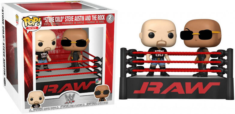 2 PACK THE ROCK VS STONE COLD IN WRESTLING RING / WWE / FIGURINE FUNKO POP