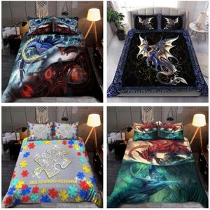 Luxury Bedding Ensemble de housse de couette Tmarc Tee, ensembles de literie Dragon et loup vert et violet, décor de chambre à coucher - Publicité