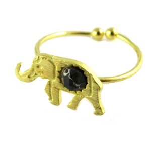 7bis [Q1472] - Bague artisanale 'Boho' noir doré (éléphant)- 15x9 mm