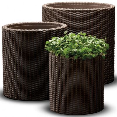 Ensemble de 3 Jardinières Cylindriques Keter - Décoration Extérieur/Intérieur - Publicité Ensemble de 3 Jardinières Cylindriques Keter - Décoration Extérieur/Intérieur - Publicité
