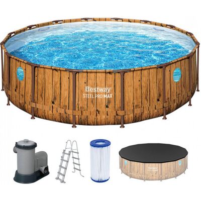 BESTWAY Steel Pro Max Splashview Piscine hors sol ronde effet bois, 488 x 122 cm 56725 - Publicité BESTWAY Steel Pro Max Splashview Piscine hors sol ronde effet bois, 488 x 122 cm 56725 - Publicité